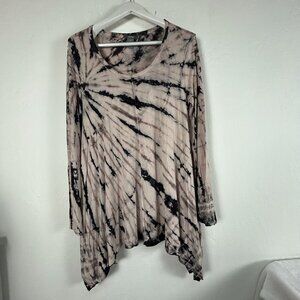 Neiman Marcus Womens Tie-Dye Long Sleeve Asymmetrical Tunic Top Medium Stretch